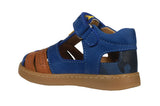 Blue Nubuck - Cognac & Military Print Leather Sandals