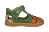 Green Leather  - Cognac & Military Print Sandals