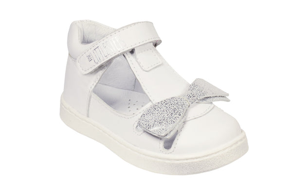 White Leather with Silver Bows - Princess Shoes