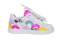 White Leather Tennis Shoes with Pink