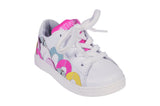 White Leather Tennis Shoes with Pink